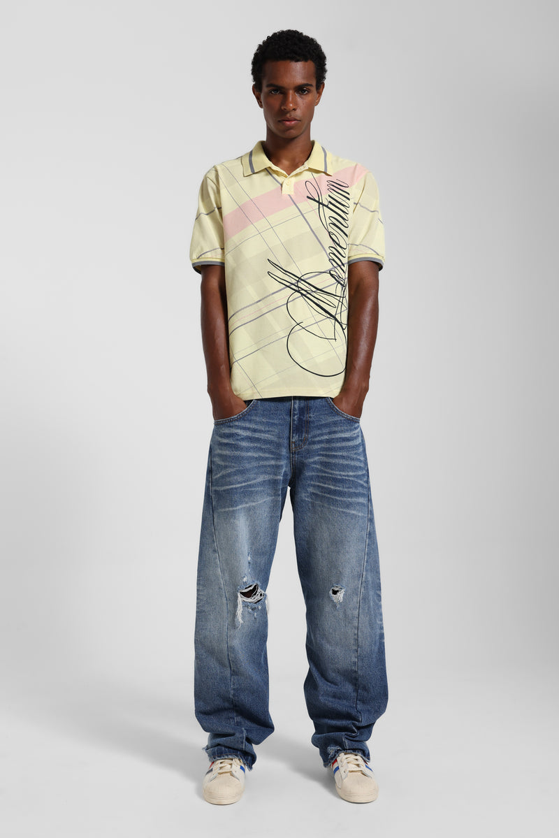 Yellow Momentum Check Polo Top