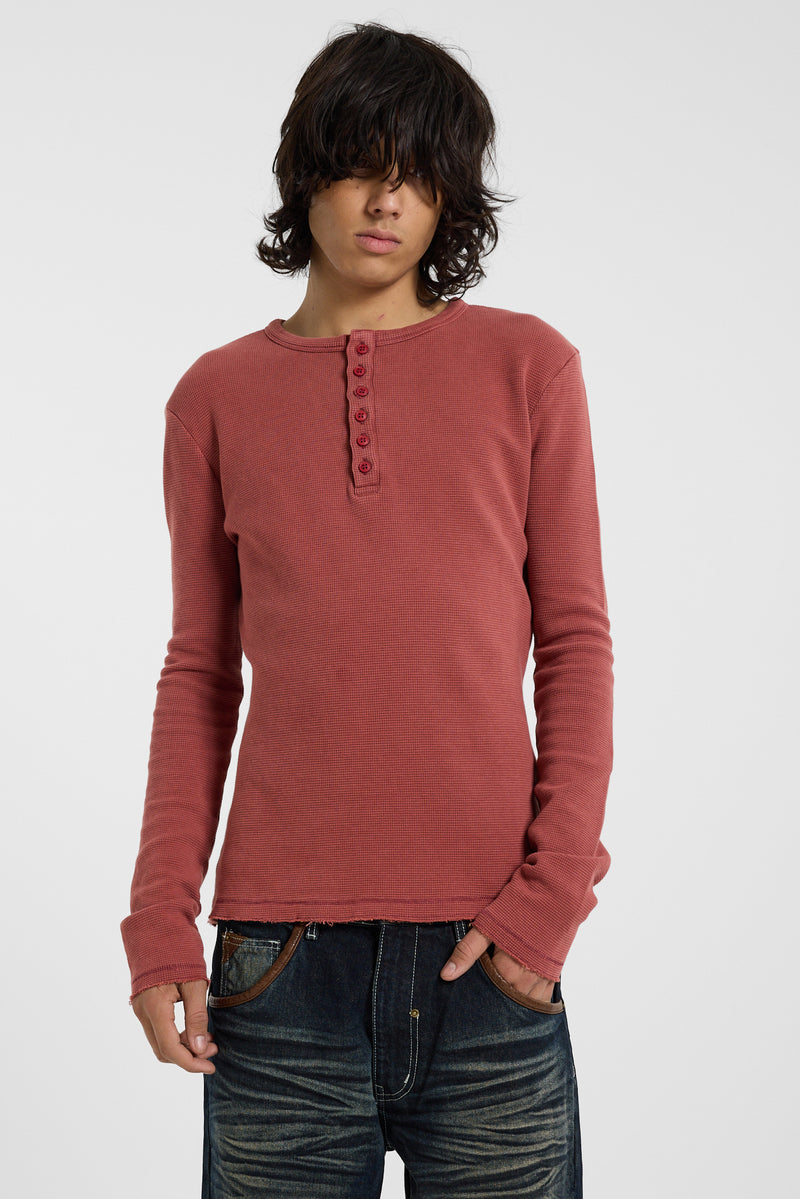 Red Waffle Henley Top