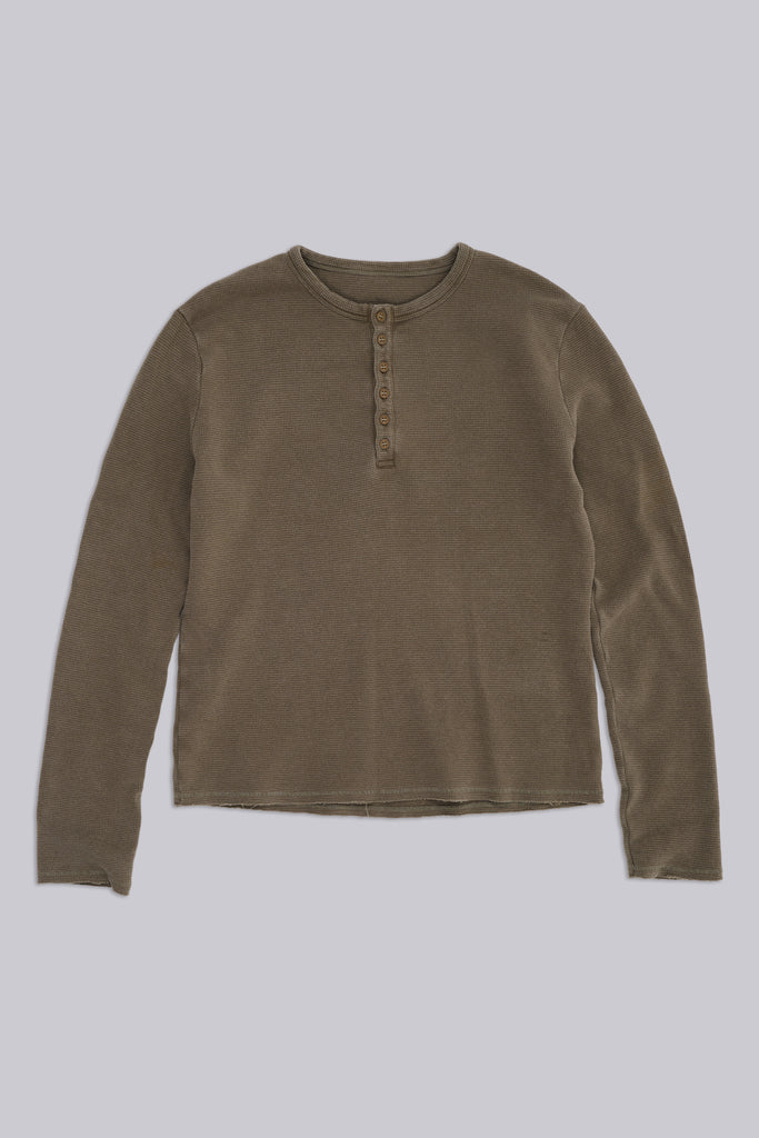 Olive Waffle Henley Top | Jaded London | Clothing