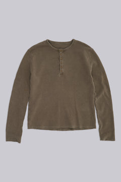 Olive Washed Waffle Henley Top – view 1