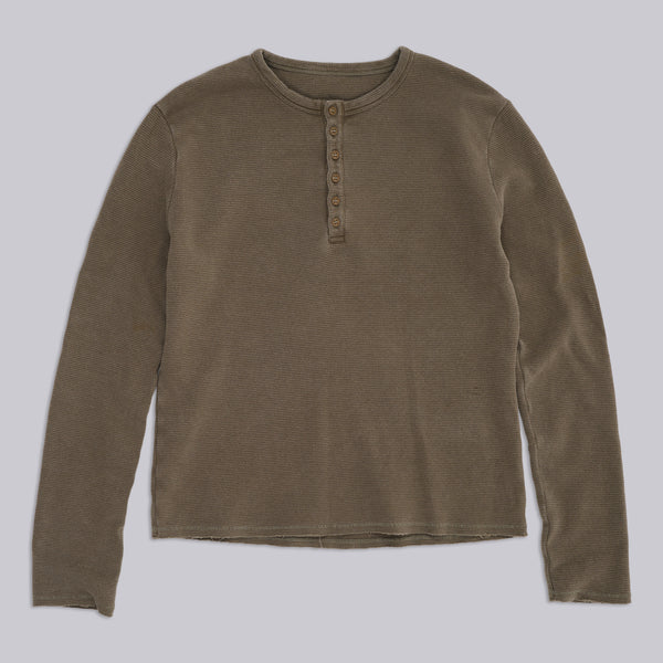 Olive Washed Waffle Henley Top | Jaded London | Clothing