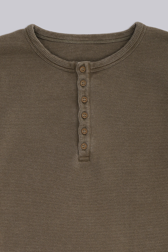 Olive Washed Waffle Henley Top | Jaded London | Clothing