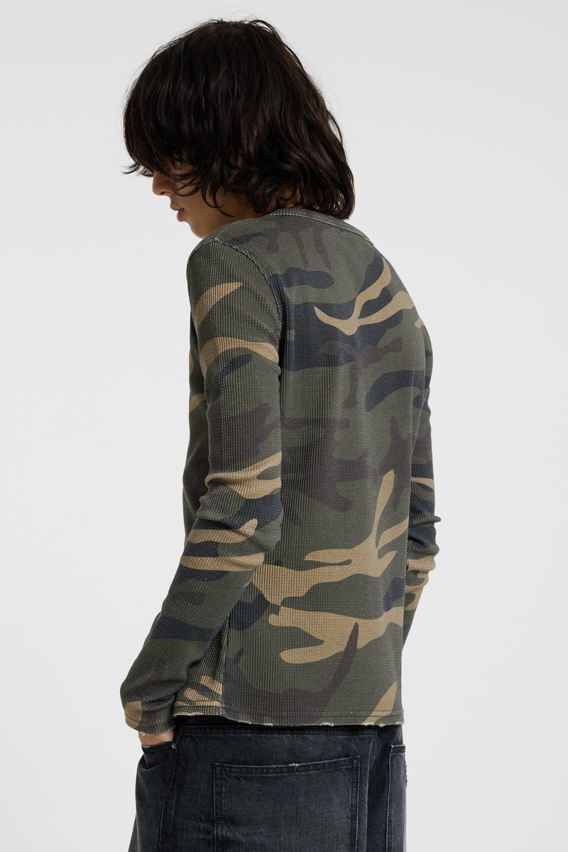 Camo Waffle Button Henley