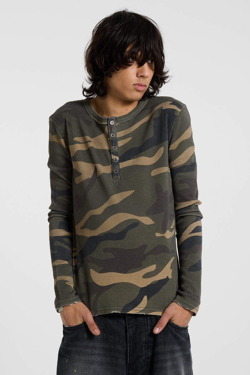Camo Waffle Button Henley