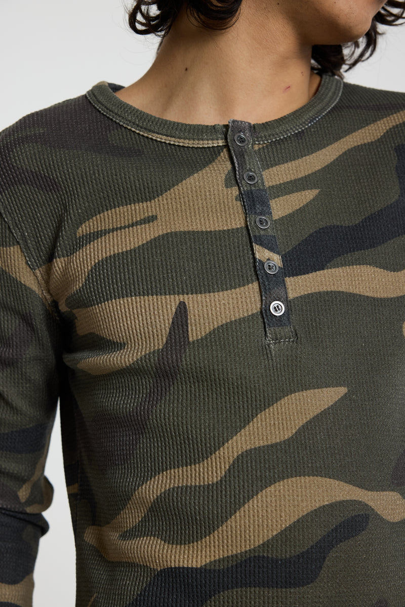 Camo Waffle Button Henley