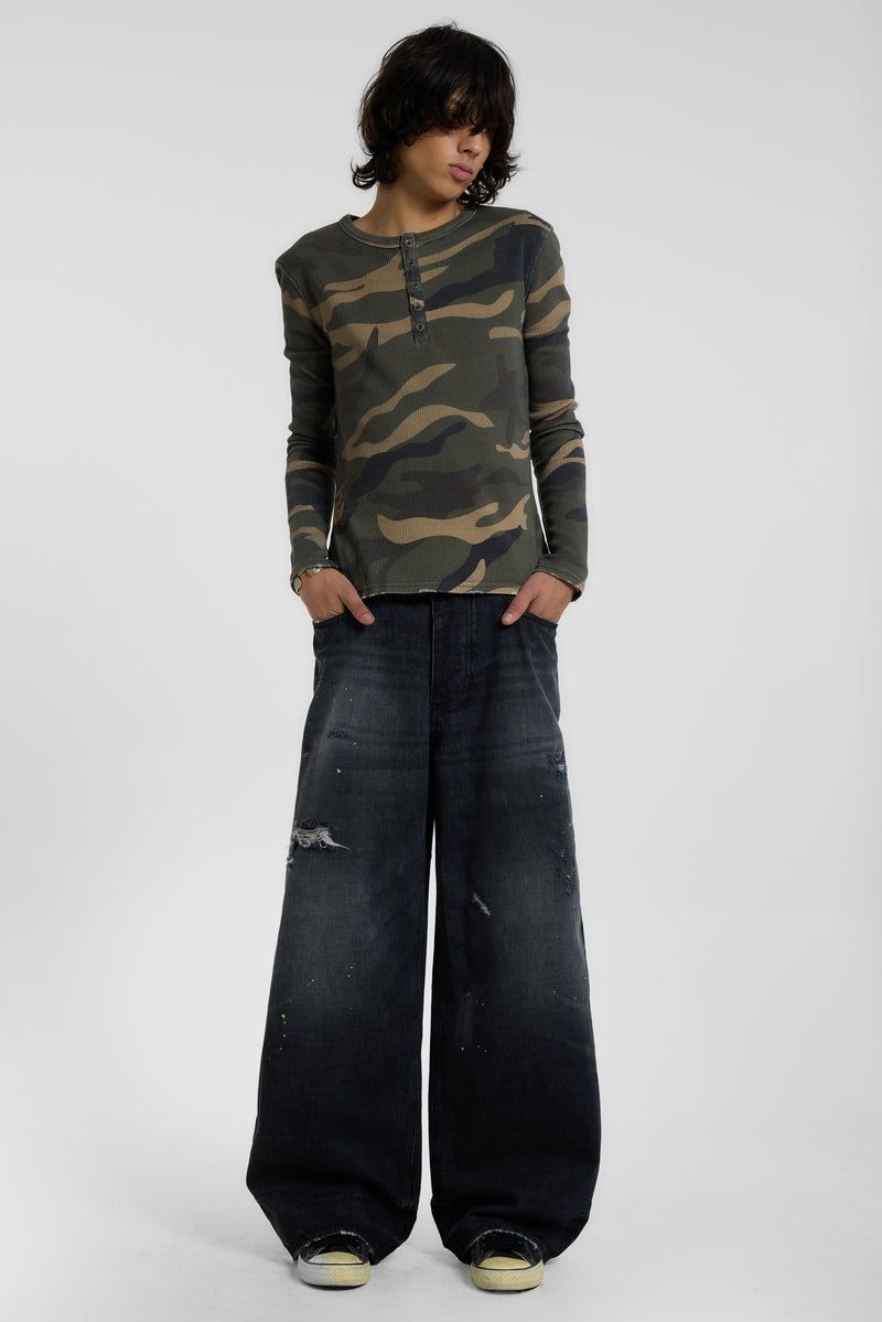 Camo Waffle Button Henley