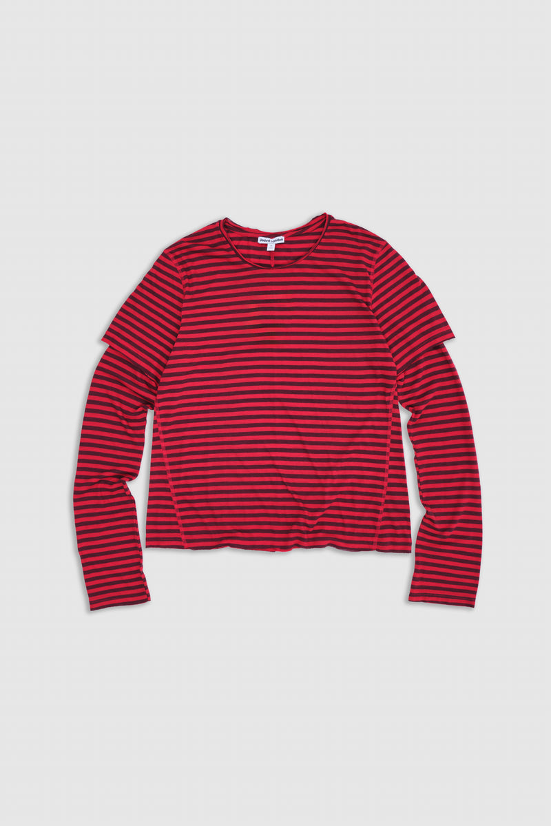 Red And Black Stripe Double Layer Ls Top