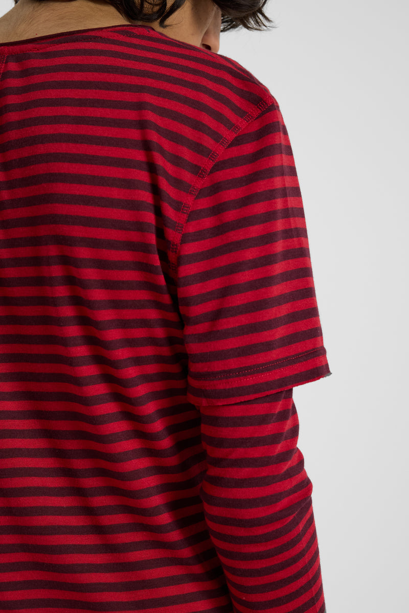 Red And Black Stripe Double Layer Ls Top