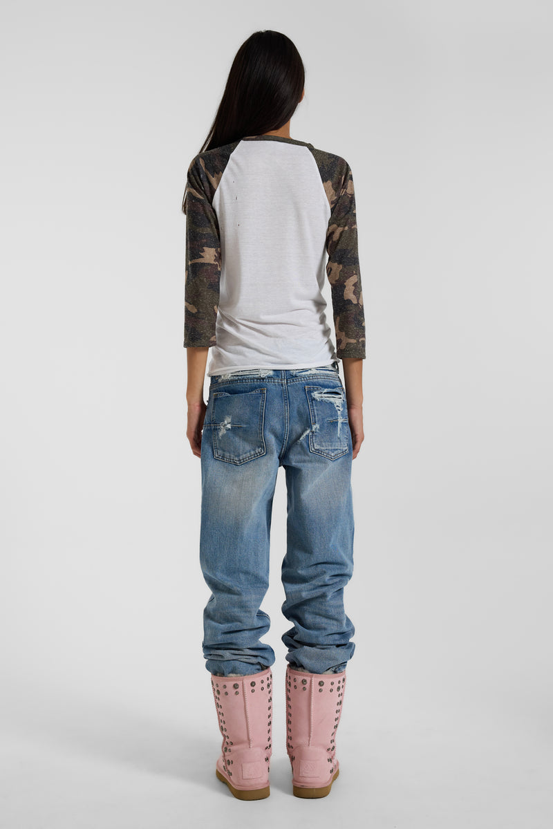 Camo Los Angeles Distressed Raglan Top