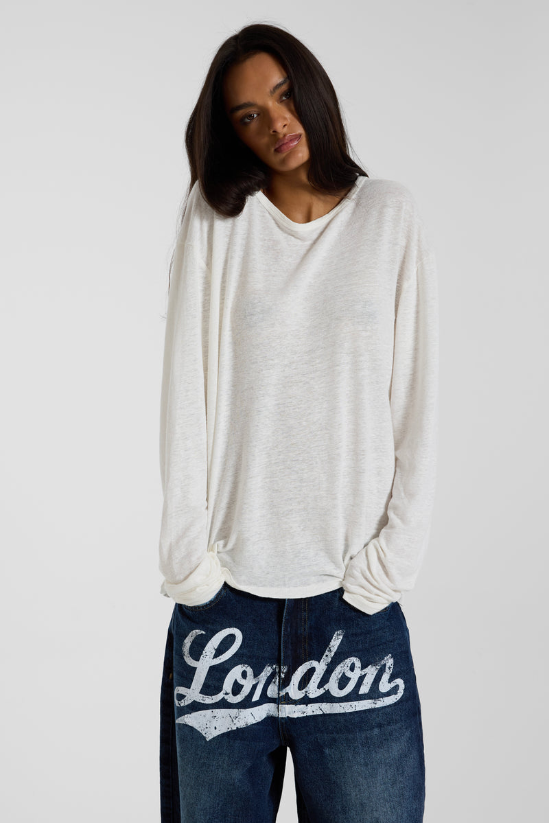Slub White Long Sleeve T-Shirt