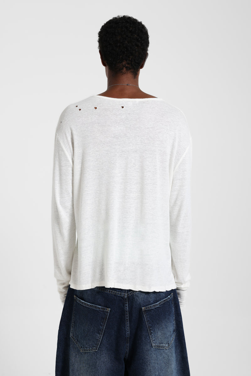 Slub White Long Sleeve T-Shirt – view 4