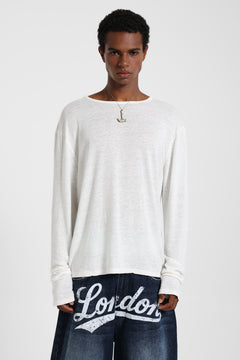 Slub White Long Sleeve T-Shirt – view 1