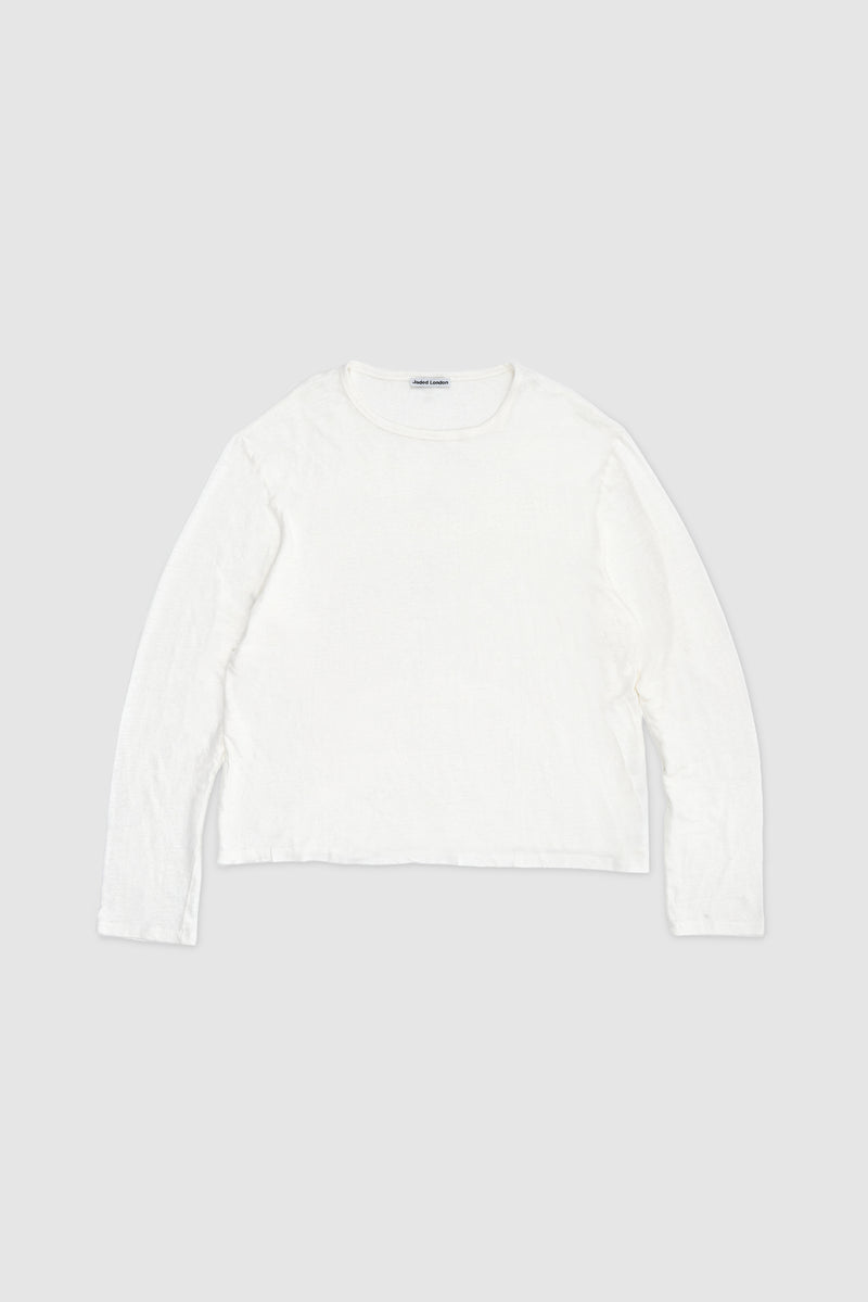 Slub White Long Sleeve T-Shirt – view 2