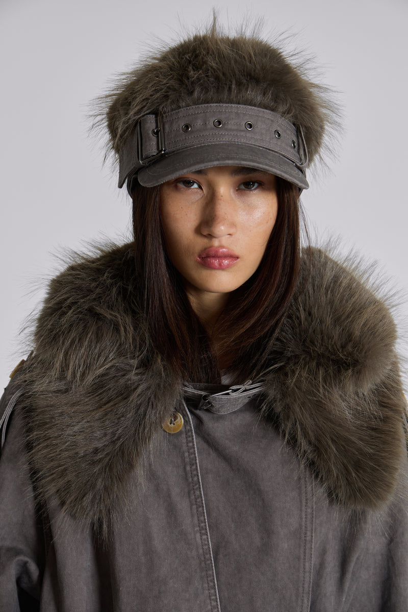 Vania Oversized Faux Fur Hooded Trench Coat