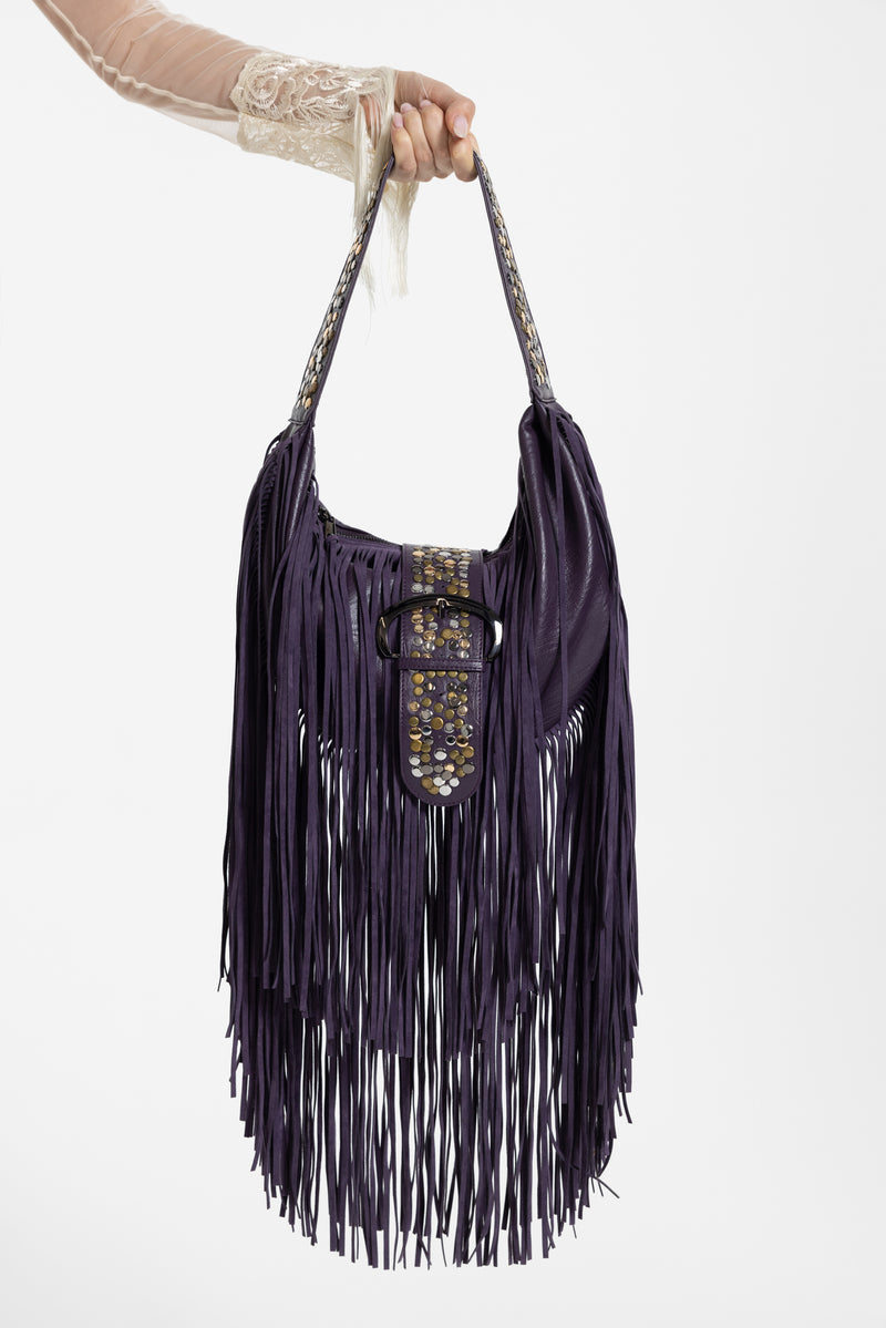 حقيبة كتف Amethyst مزينة بشرّابات ودبابيس