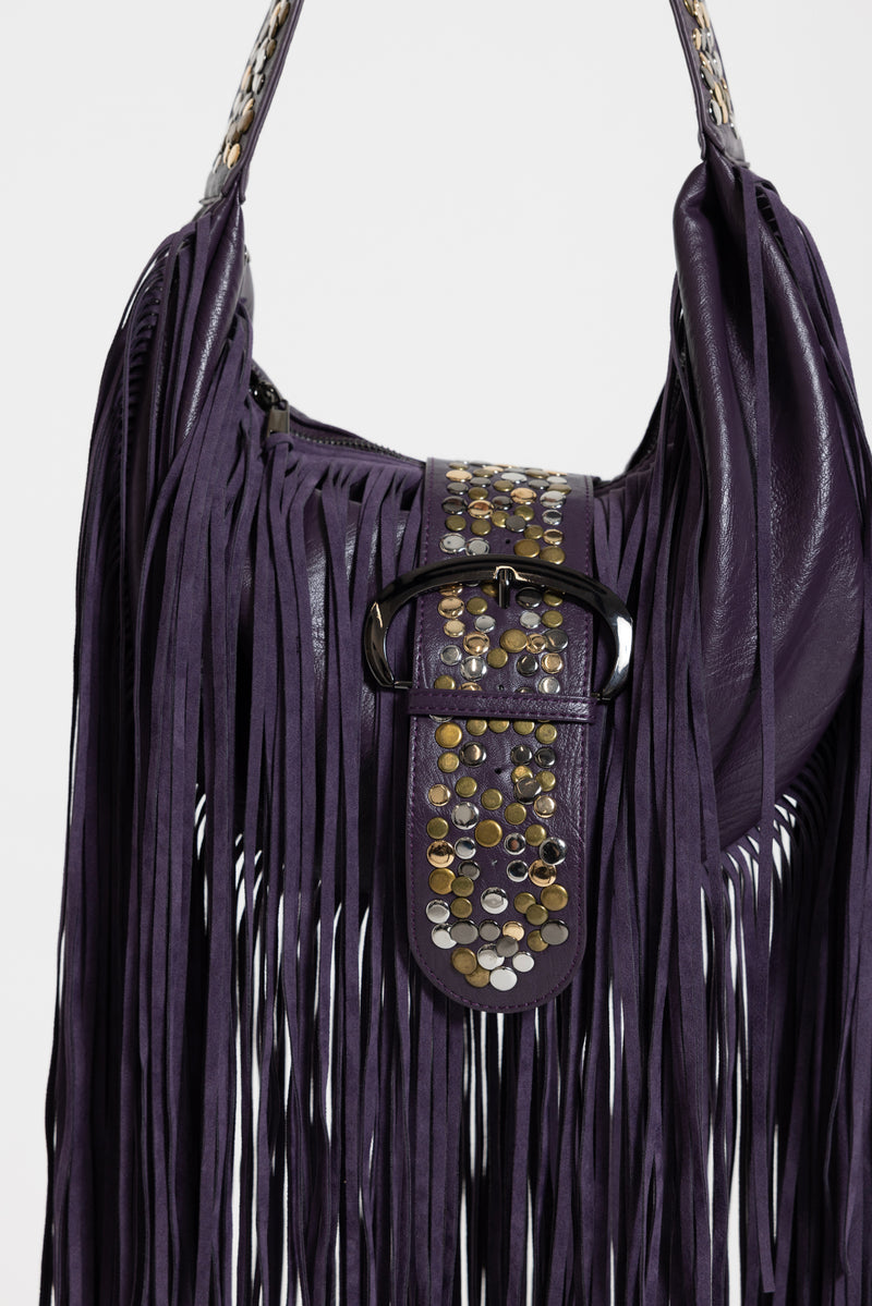 حقيبة كتف Amethyst مزينة بشرّابات ودبابيس