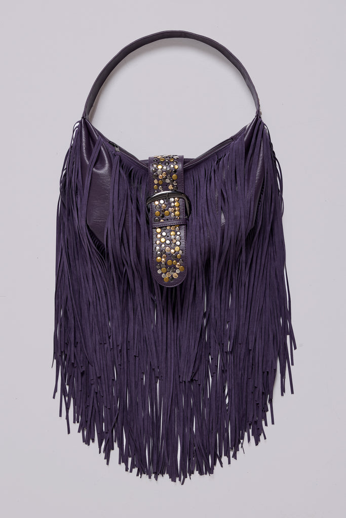 Amethyst Fringe Studded Shoulder Bag