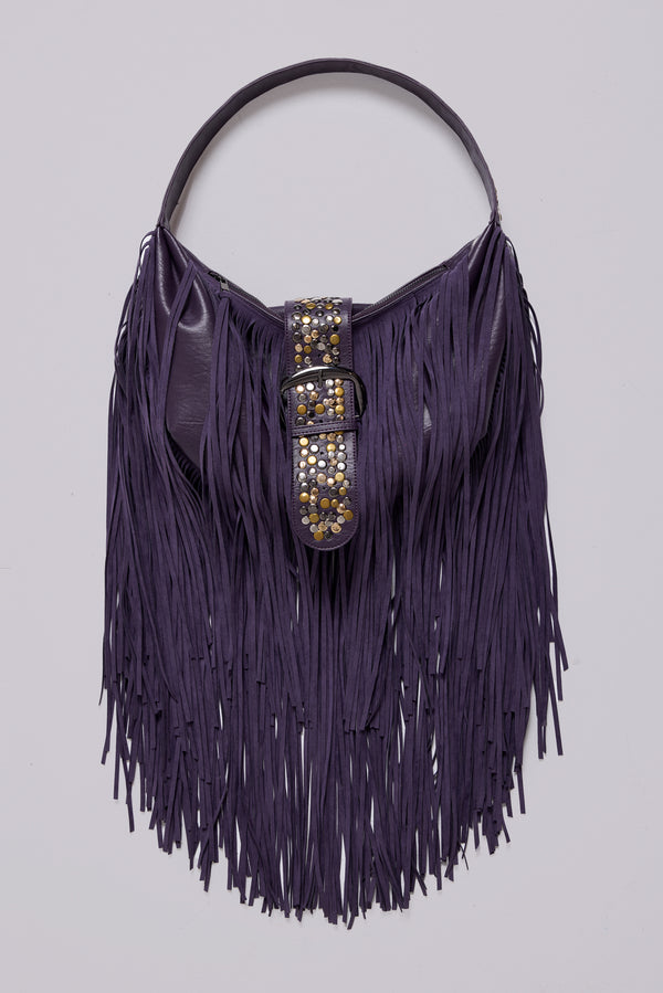 Amethyst Fringe Studded Shoulder Bag