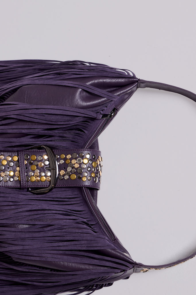 Amethyst Fringe Studded Shoulder Bag