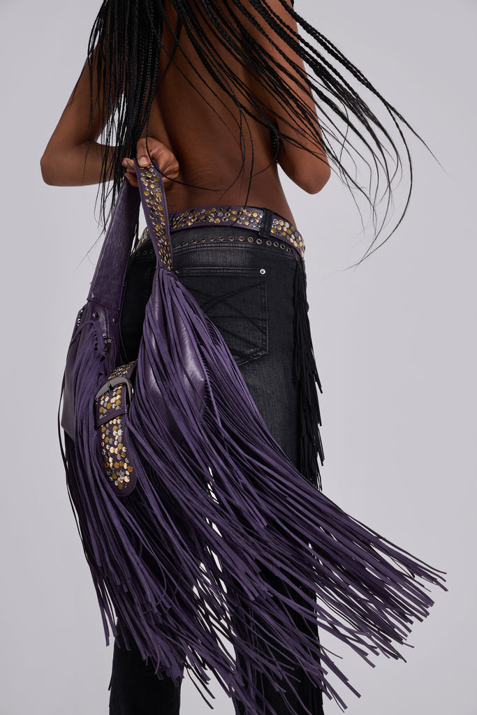 Amethyst Fringe Studded Shoulder Bag