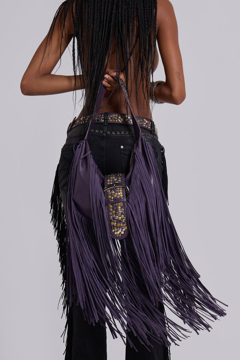 Amethyst Fringe Studded Shoulder Bag
