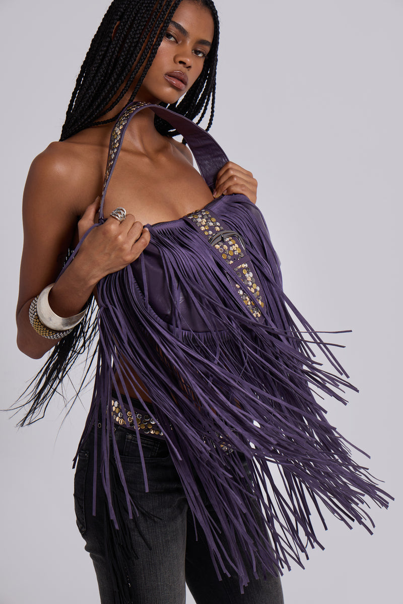 Amethyst Fringe Studded Shoulder Bag