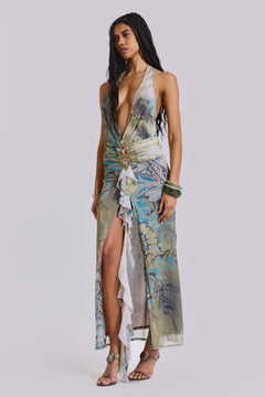 Cindy Plunge Maxi Dress In Green – view 1