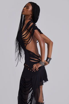 Vux Asymmetric Slashed Dress - UK 6 / Black