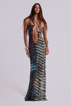 Dalitah Asymmetric Maxi Dress - UK 10 / Blue