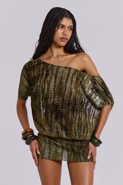 Ophidian Devore Backless Mini Dress in Croc - UK 4 / Green