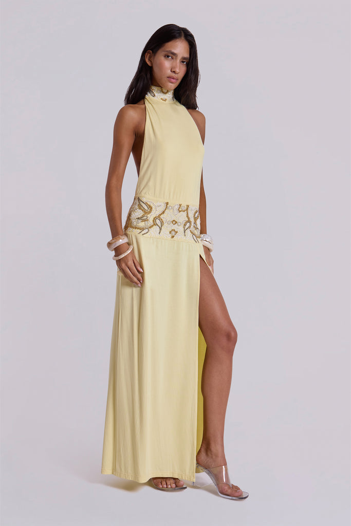 Darya Hand Beaded Backless Maxi Dress in Butter | Jaded London