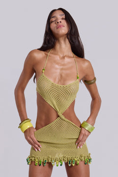 Kuuma Beaded Crochet Mini Dress - L / Green