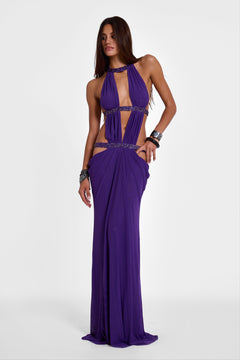 6AM Cut Out Maxi Dress in Violet - UK 4 / Purple