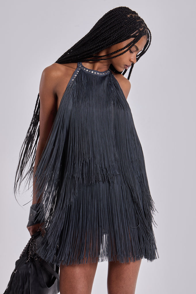 Vadra Backless Fringe Mini Dress