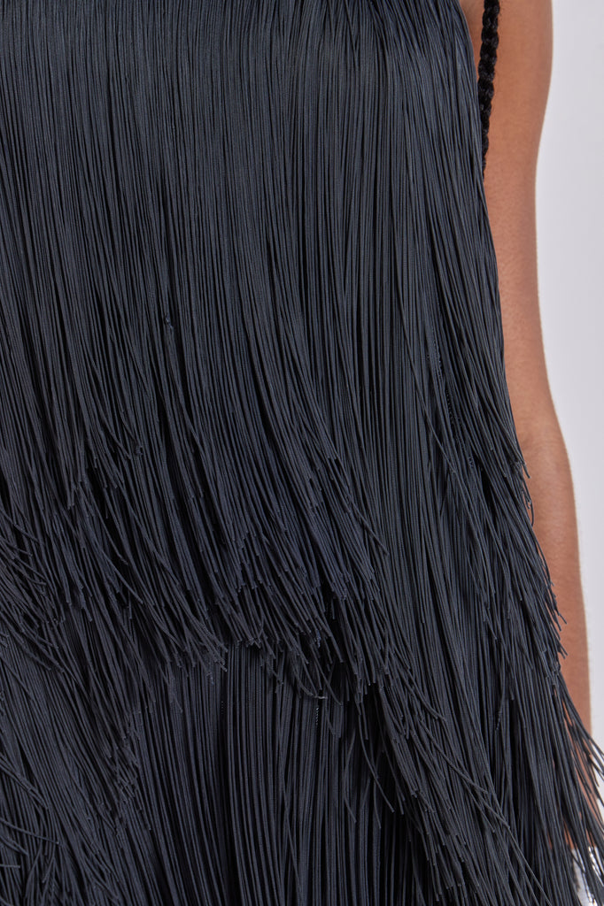 Vadra Backless Fringe Mini Dress