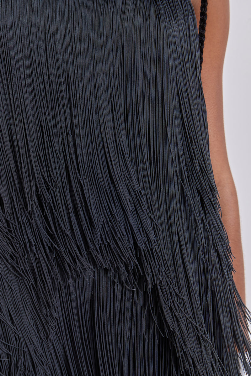 Vadra Backless Fringe Mini Dress