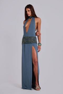 Odara Hand Beaded Maxi Dress - UK 14 / Blue