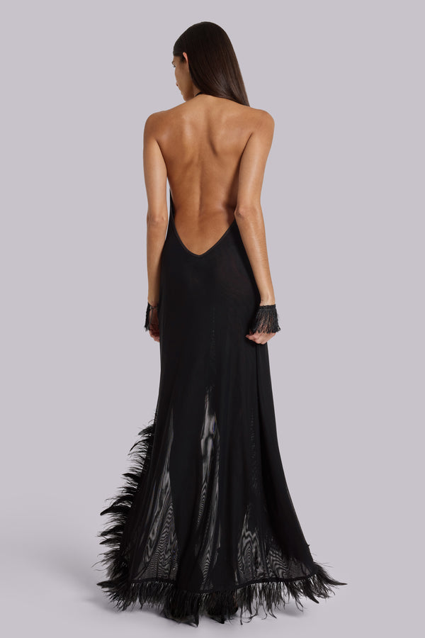Talassa Maxi Dress with Real Feather