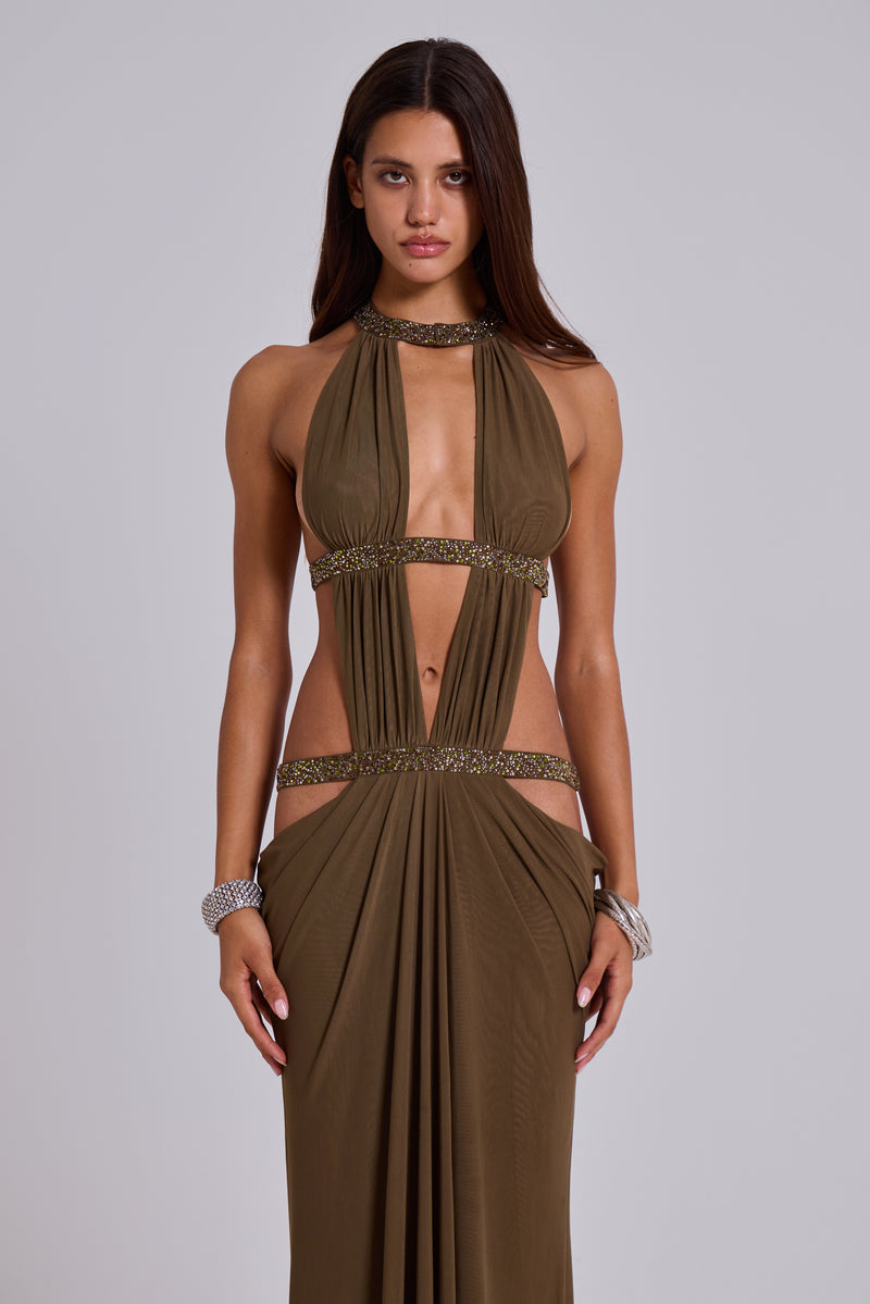 6AM Cut Out Maxi Dress in Moss