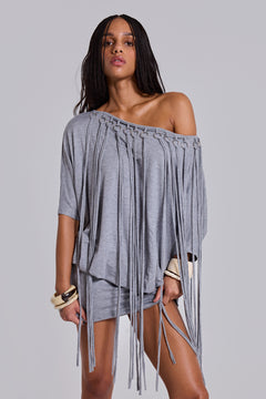 Ophidian Fringe Jersey Mini Dress - UK 4 / Grey