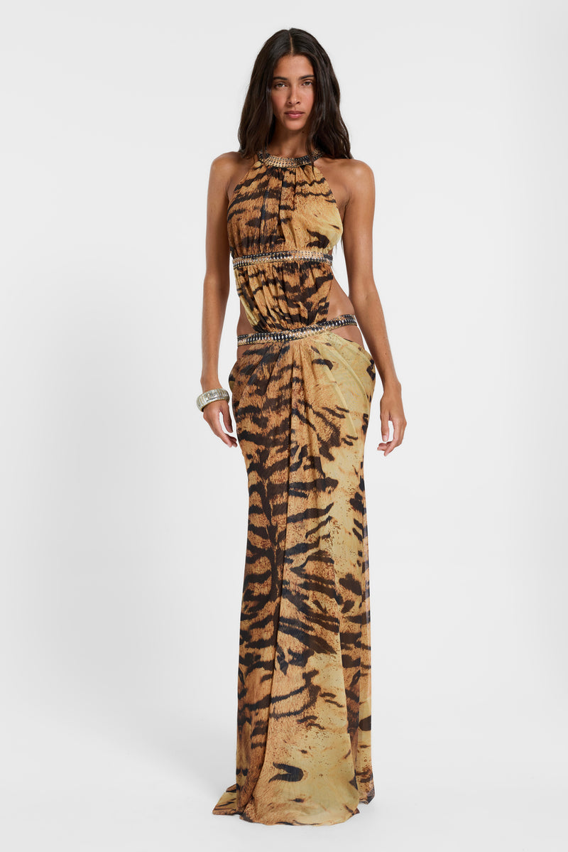 Saffra Cut Out Maxi Dress in Tiger