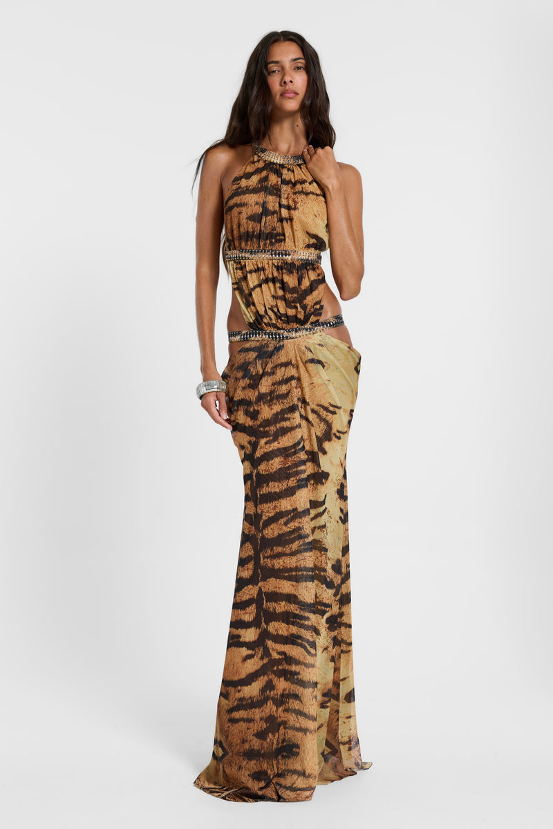 Saffra Cut Out Maxi Dress in Tiger