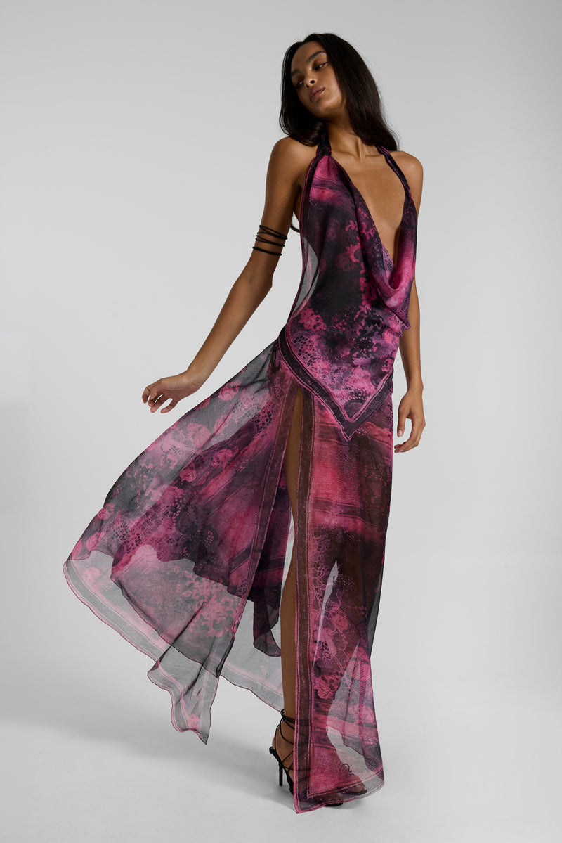 Rivon Backless Chiffon Scarf Dress