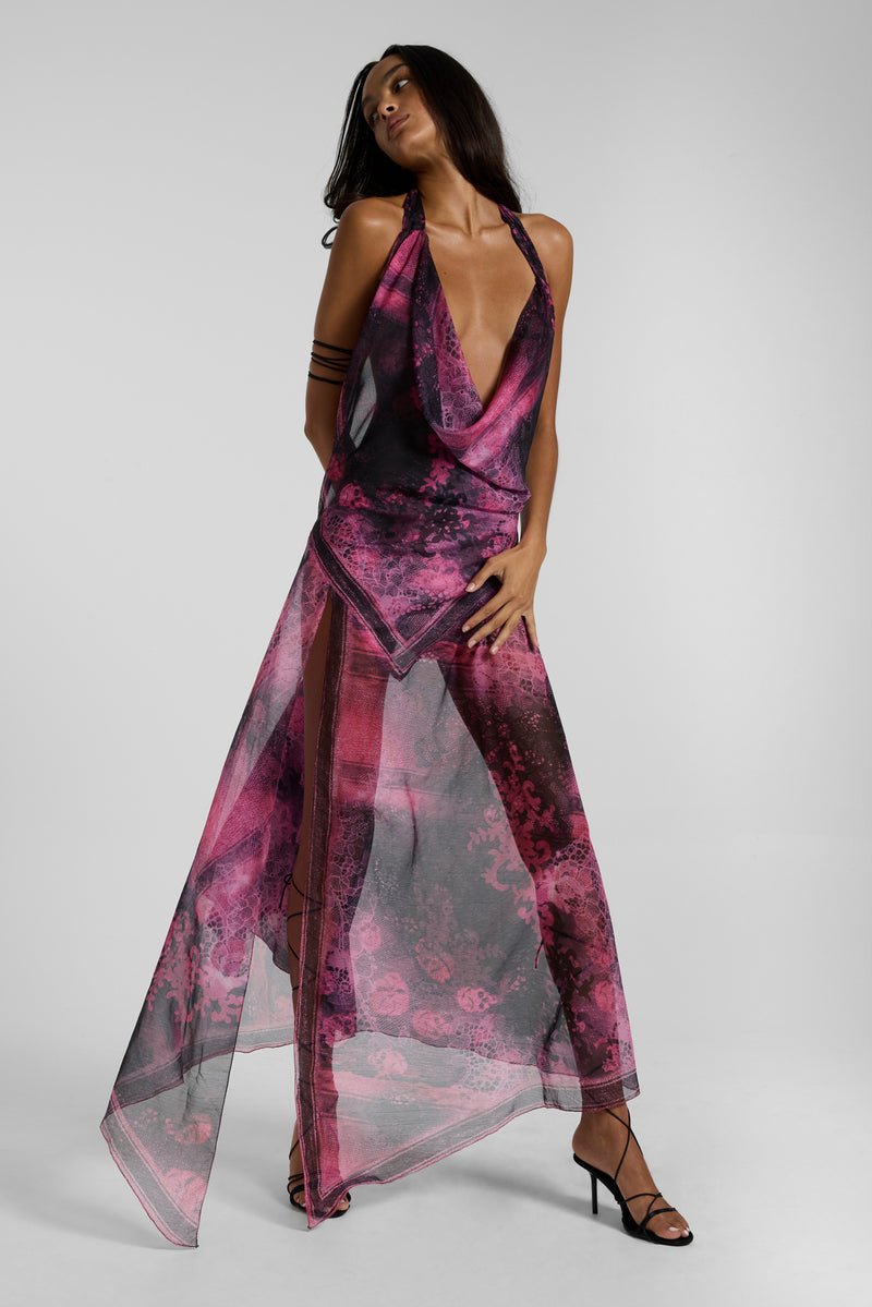Rivon Backless Chiffon Scarf Dress