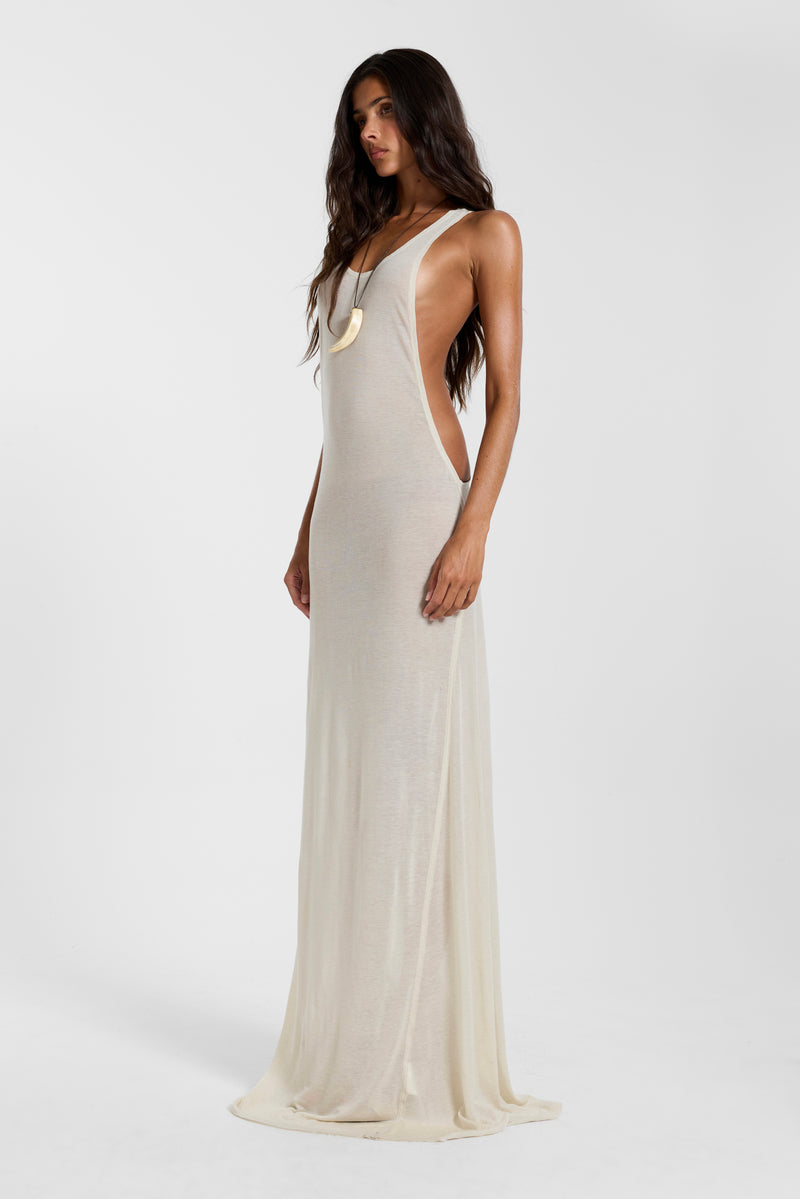 Oatmeal Mist Racer Maxi Dress