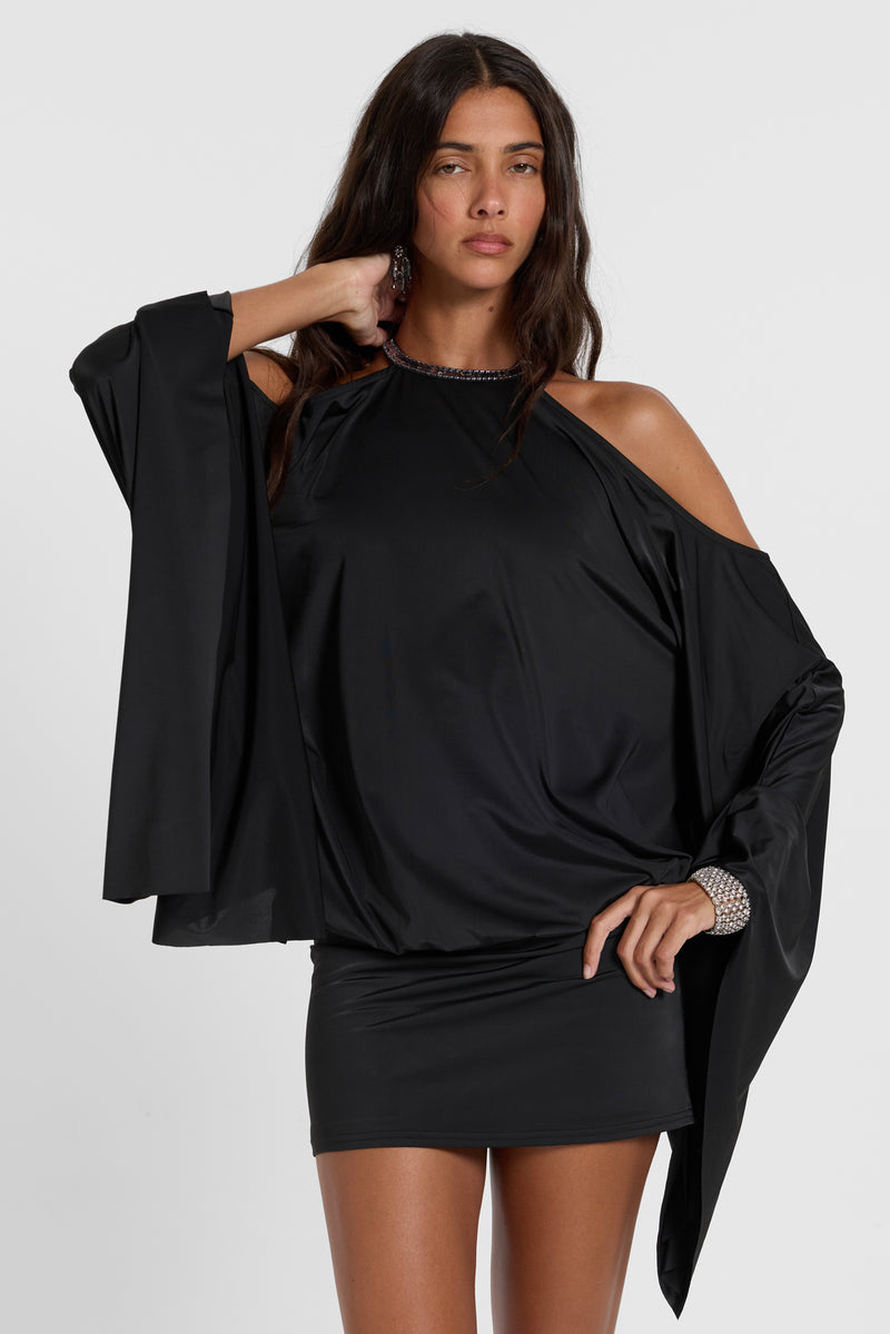 Alula Embellished Butterfly Mini Dress in Black