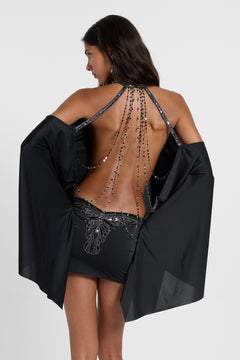 Alula Embellished Butterfly Mini Dress in Black – view 1