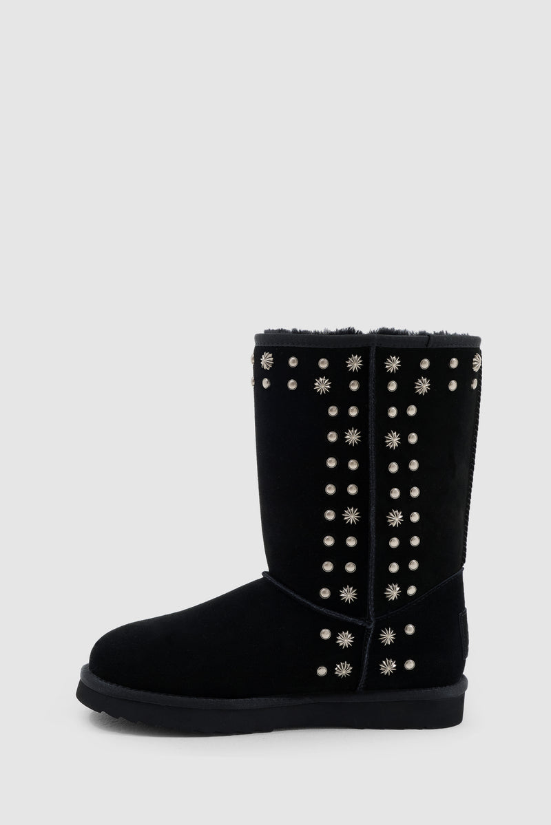 Bolted Stud Shearling Boots in Black