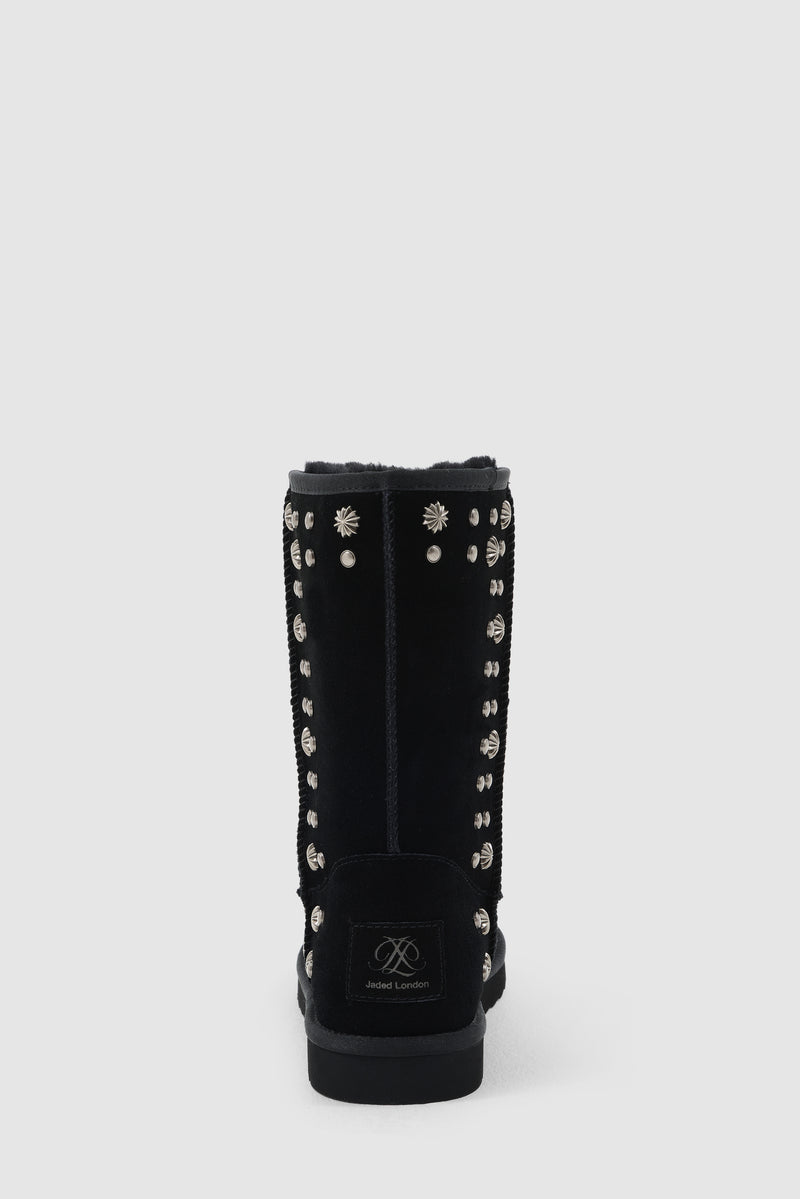 Bolted Stud Shearling Boots in Black