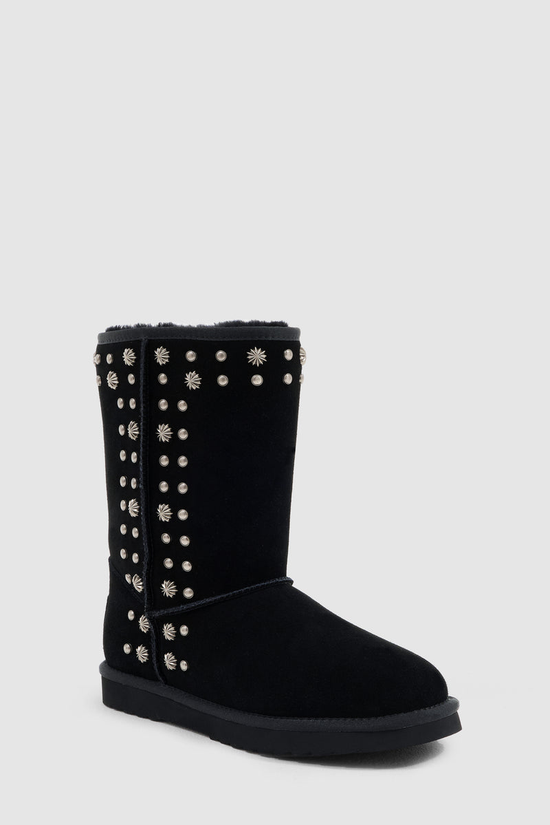 Bolted Stud Shearling Boots in Black